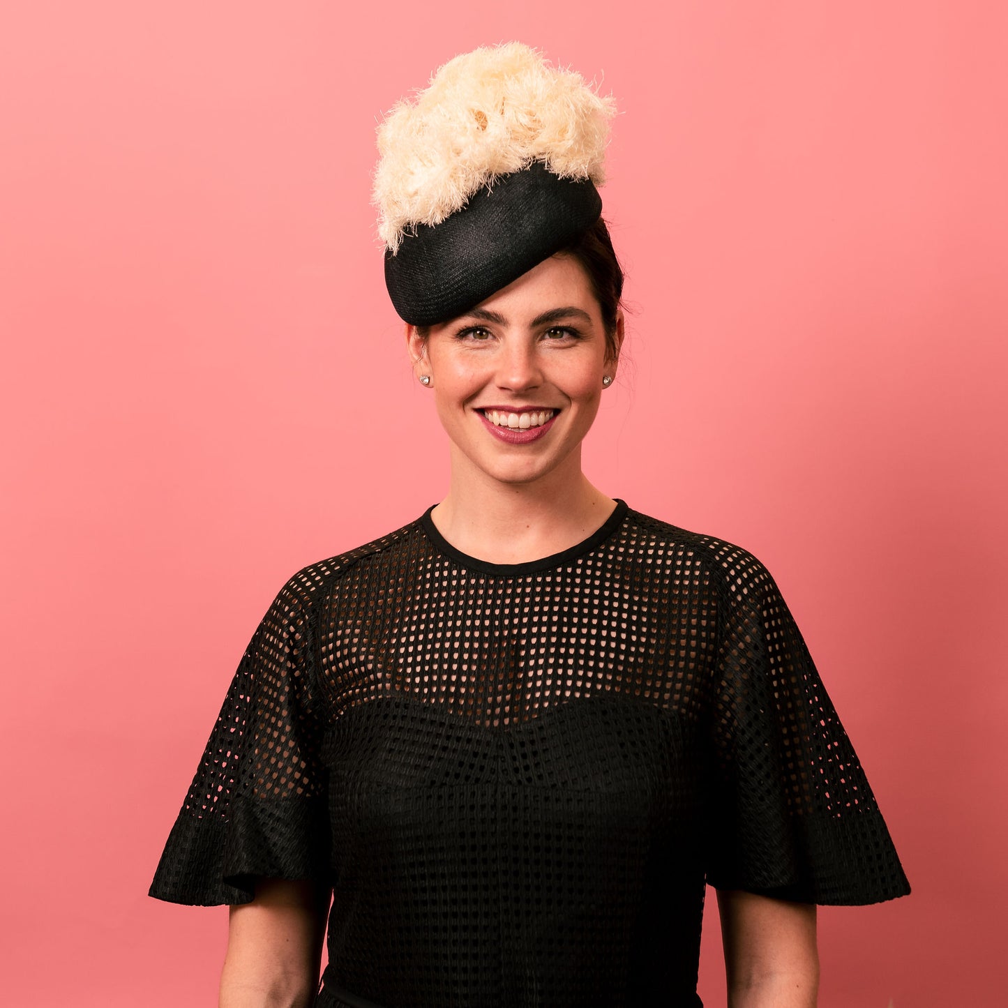 Bidgee Beret in black with ivory trim