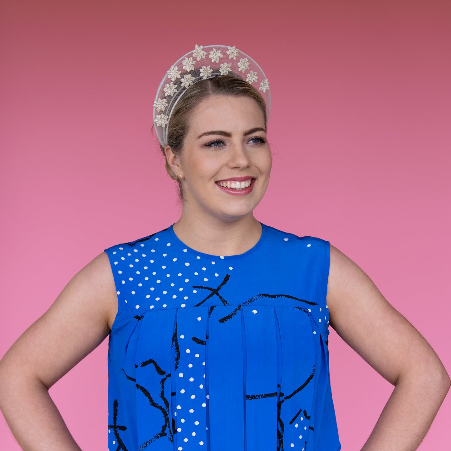 Cygnus Crinoline Halo Headband with star trim in Cream