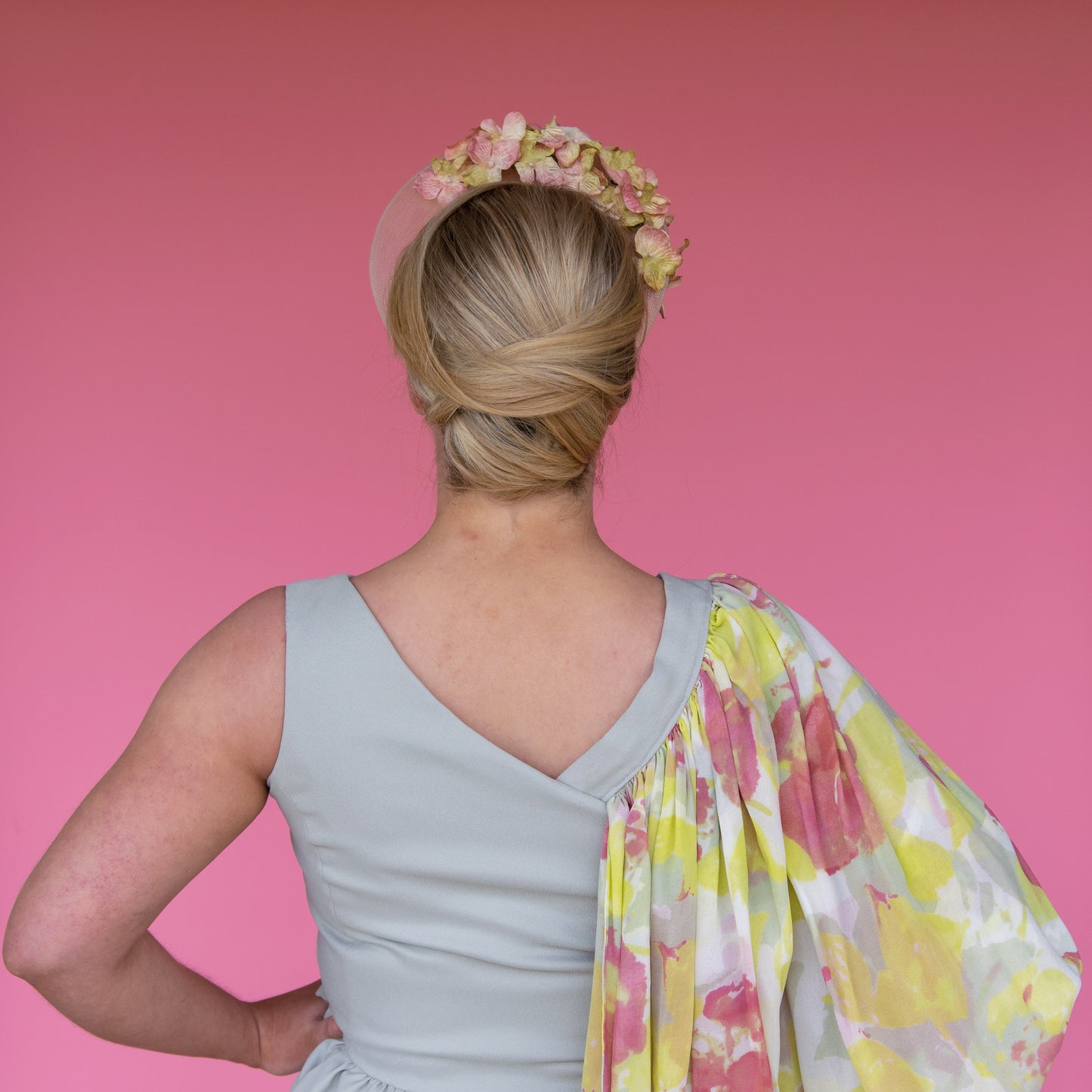 Frankie Floral Crinoline Halo Headband in Pink with vintage flowers