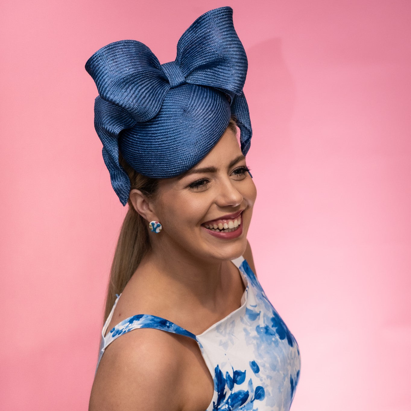 Ovens Draped Bow Beret in blue straw