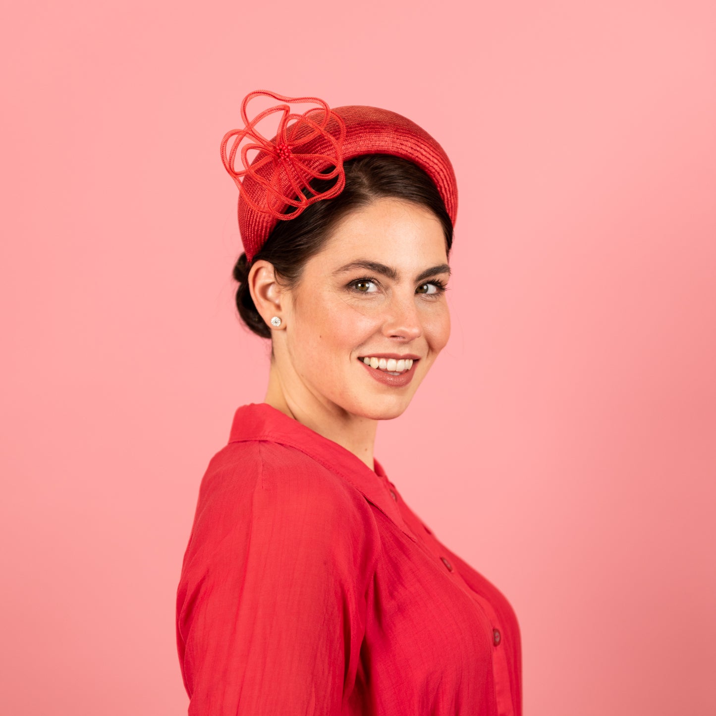 Ash Headband with Floating Wire Peony in Red