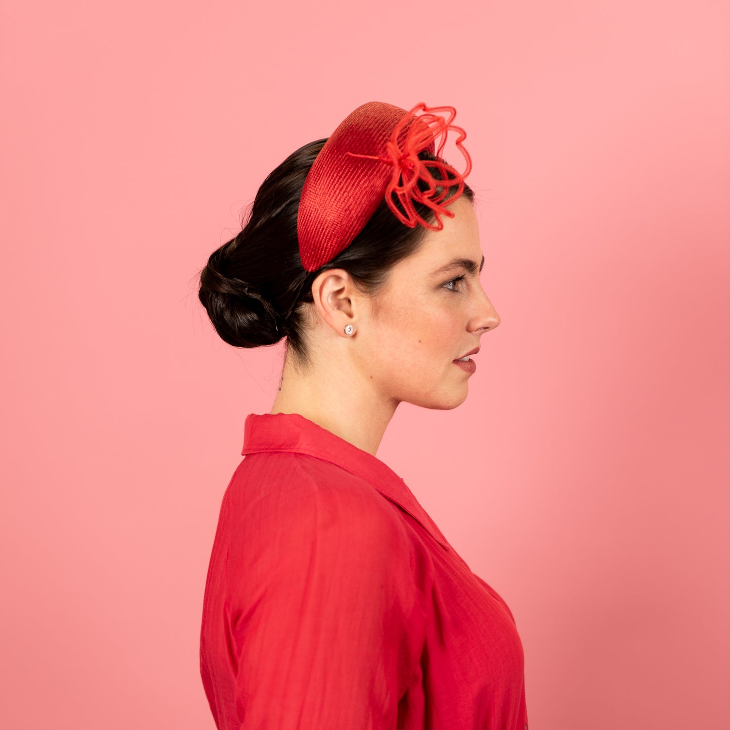 Ash Headband with Floating Wire Peony in Red