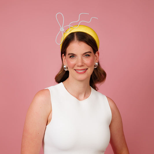 Alba headband in yellow straw with white floating crinoline bow