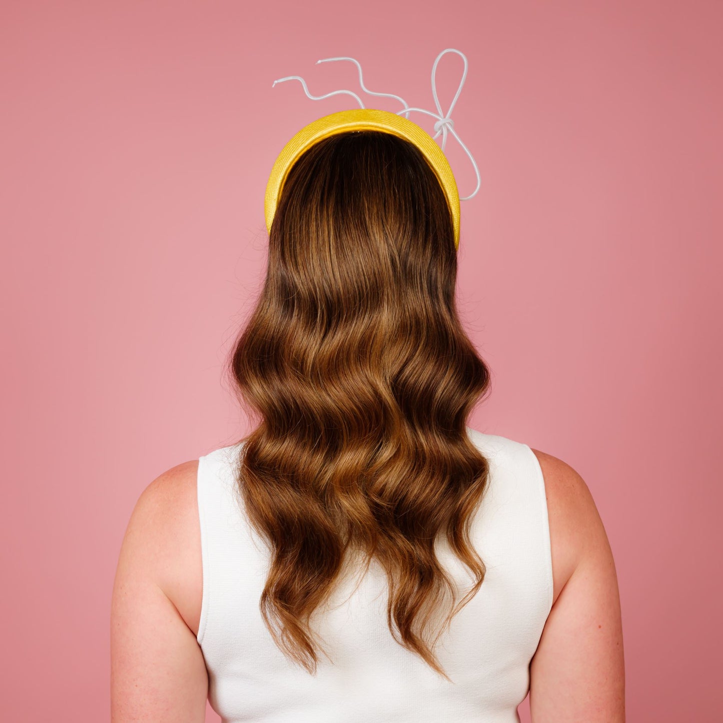 Alba headband in yellow straw with white floating crinoline bow