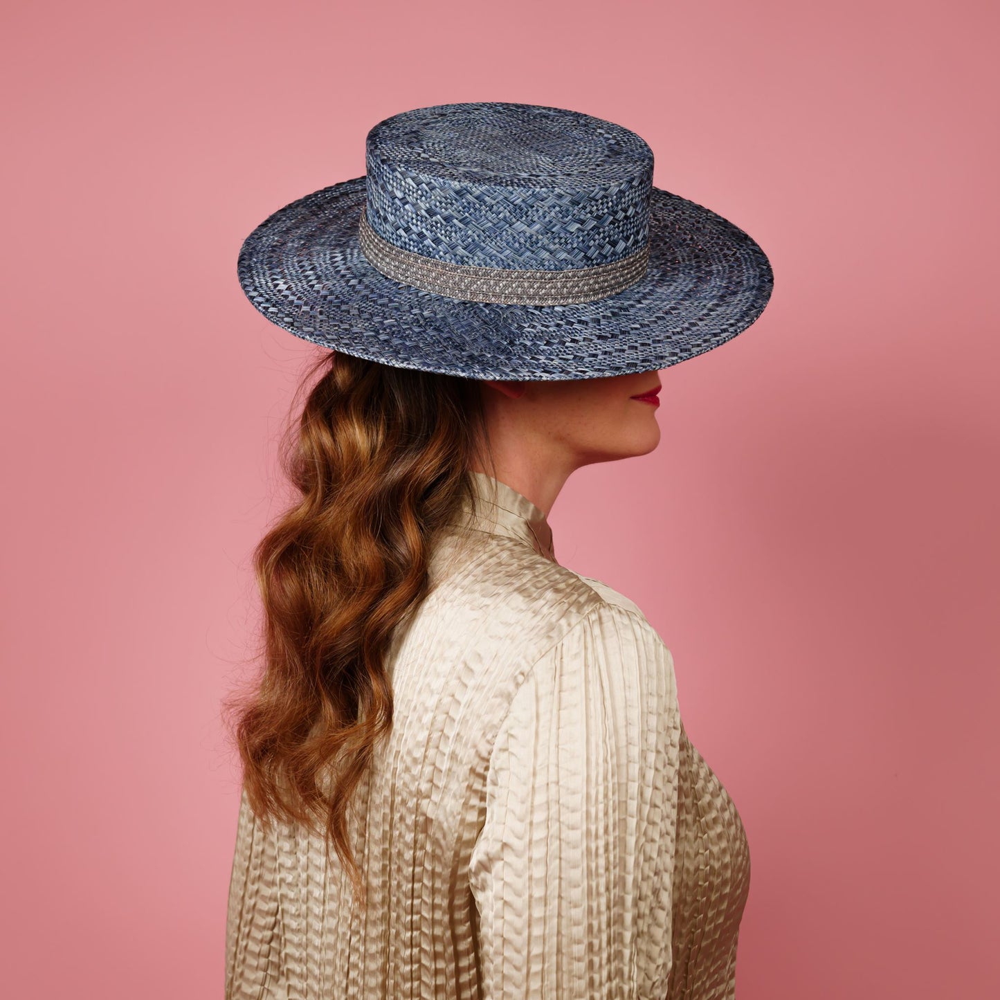 Alexandra Straw Boater in Blue