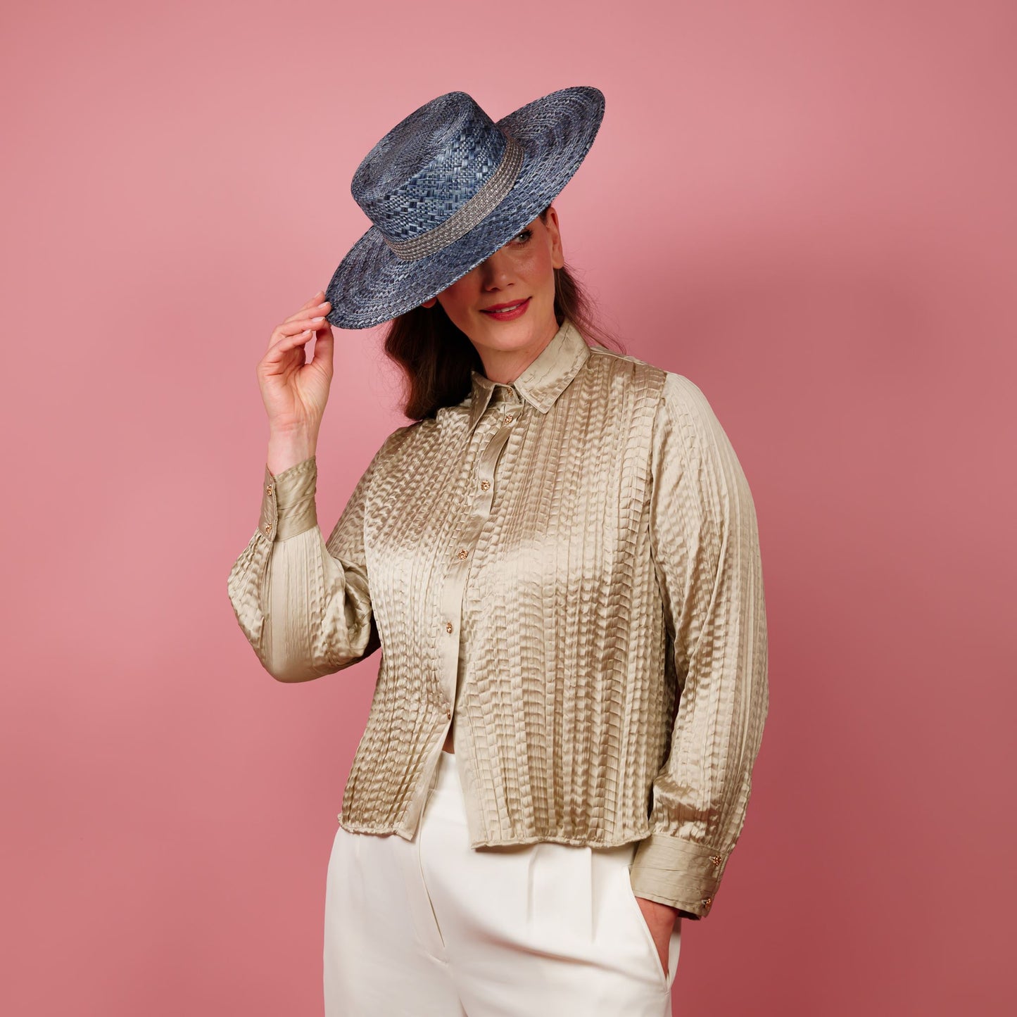 Alexandra Straw Boater in Blue