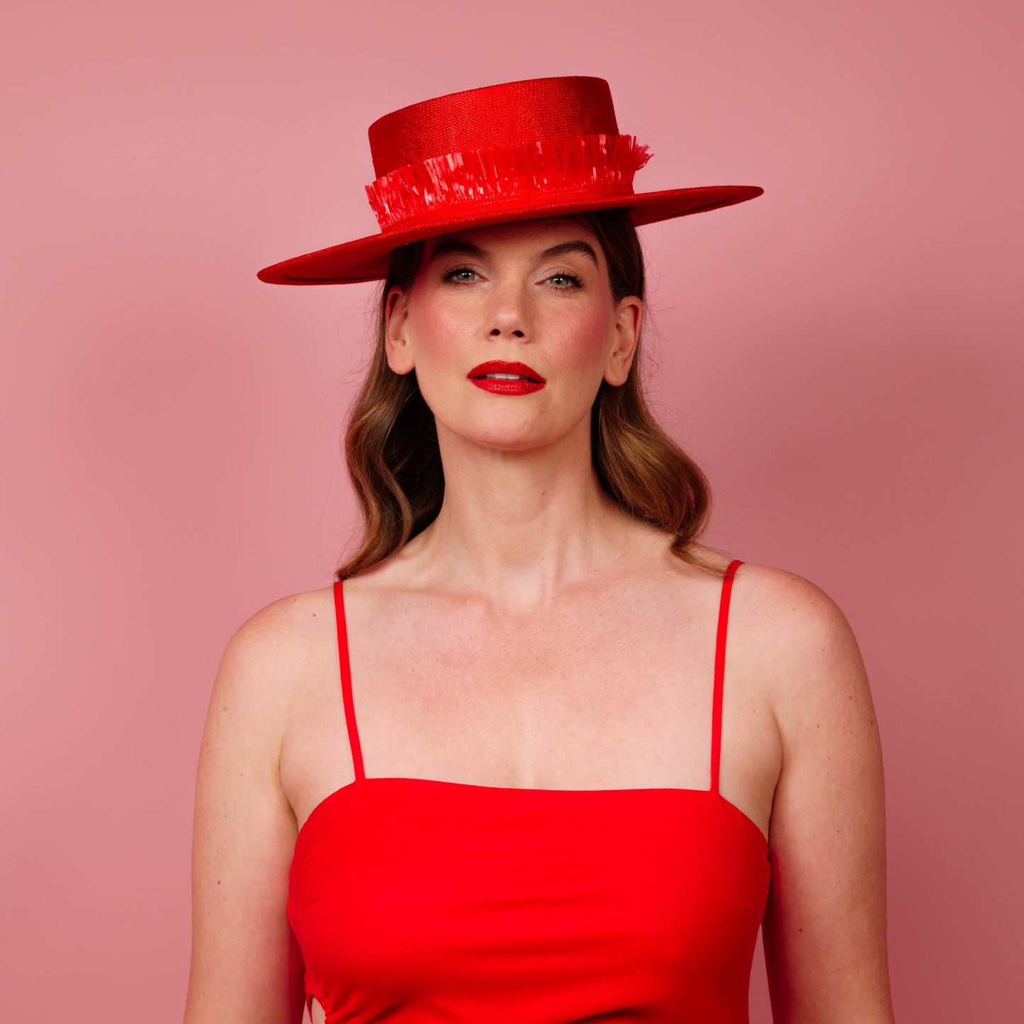 Alexis Boater in Red straw with fringe band