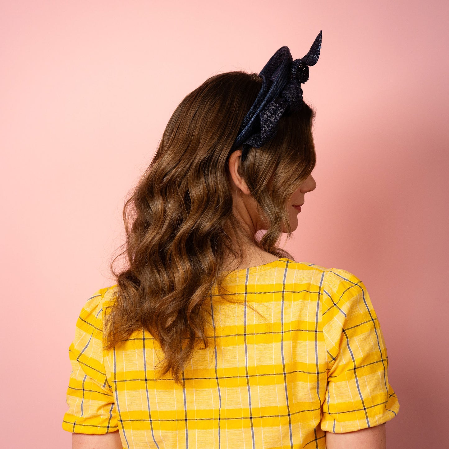 Amelia straw halo with knotted trim in navy Spring Racing Headpiece