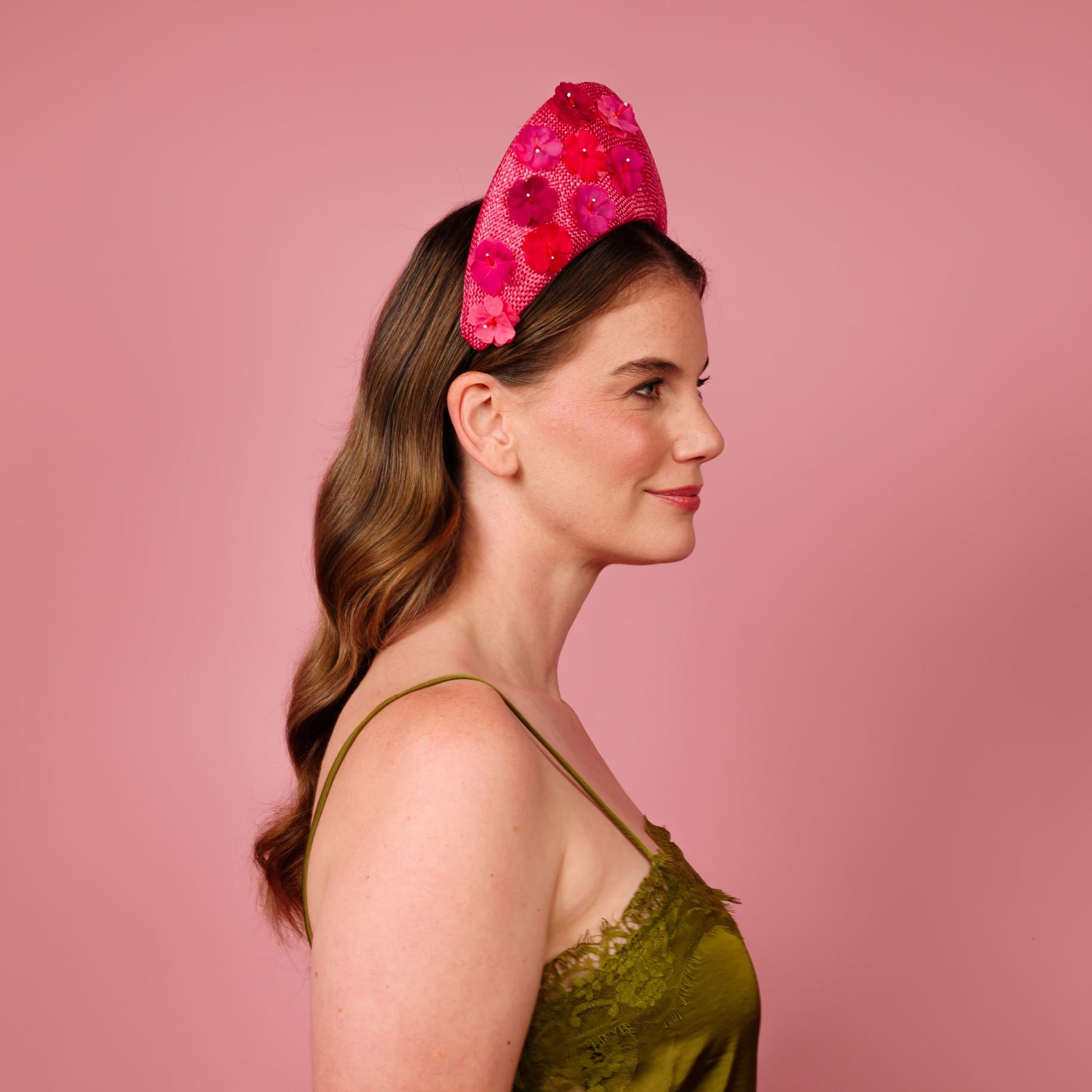 Aurora Halo in pink with gradient floral trim