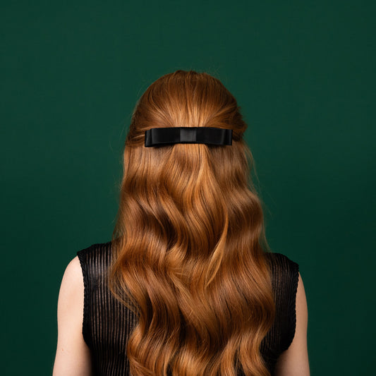 Double Loop Satin Bow Luxury Barrette Hair Clip Black Satin