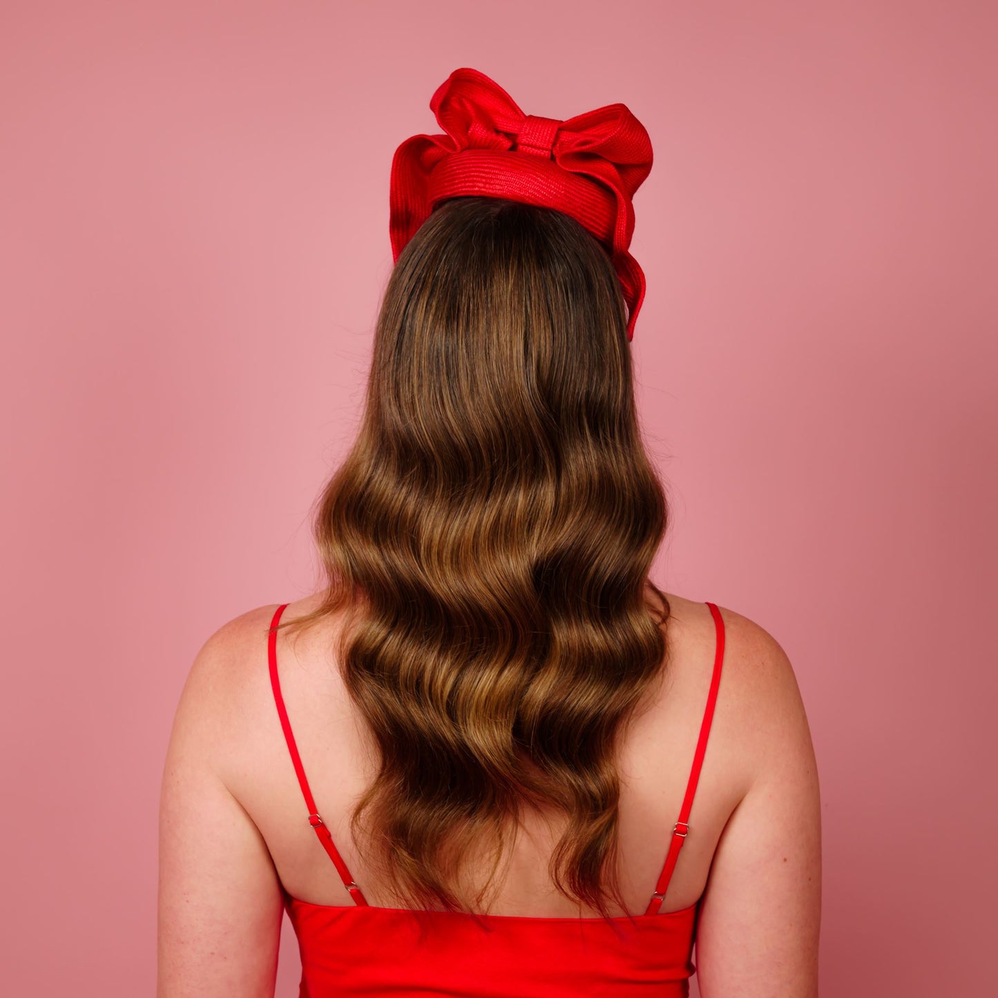 Caelia button beret with sculpted bow trim in red