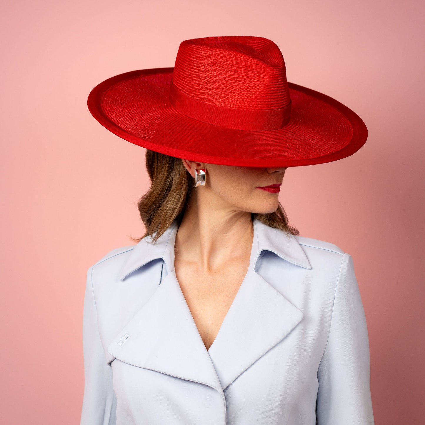 Carmen wide brimmed fedora hat in red Spring Racewear Hat