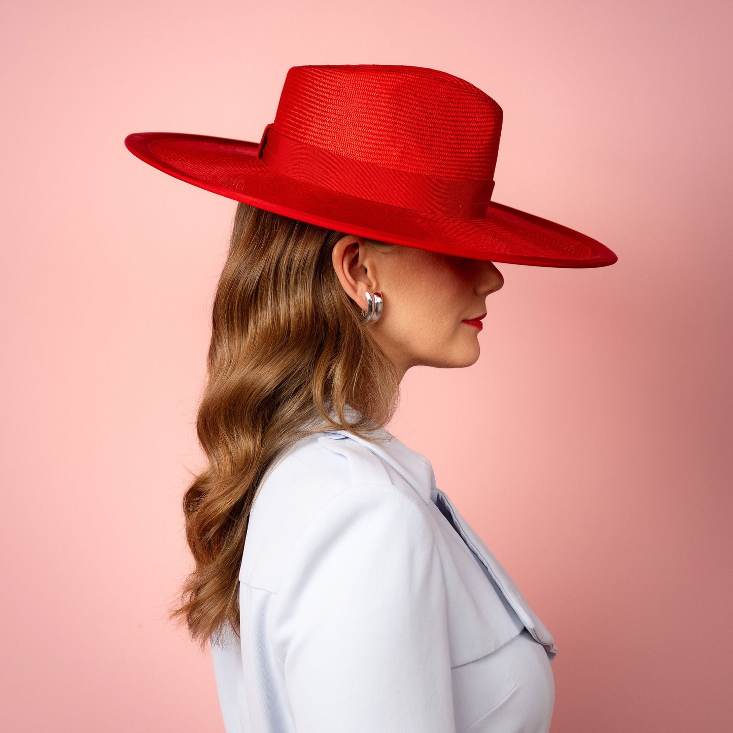 Carmen wide brimmed fedora hat in red Spring Racewear Hat