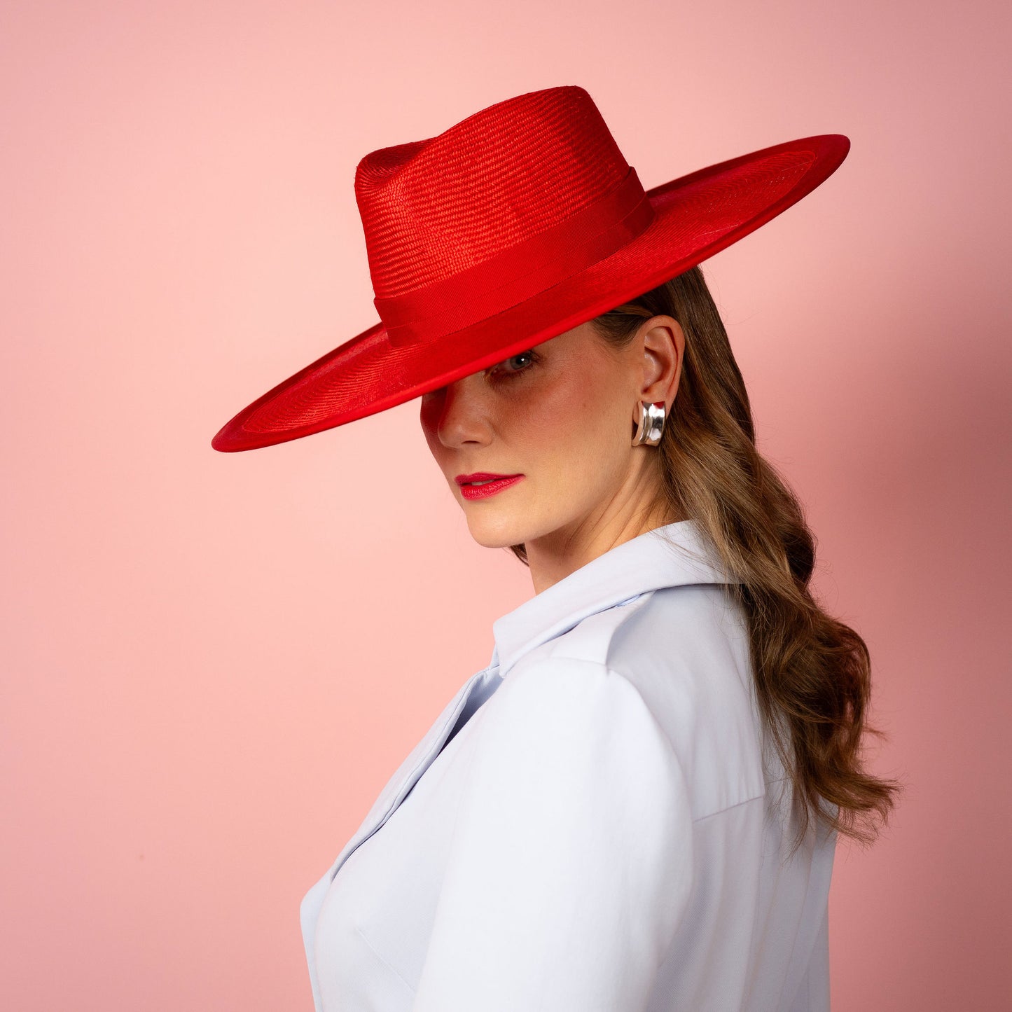 Carmen wide brimmed fedora hat in red Spring Racewear Hat