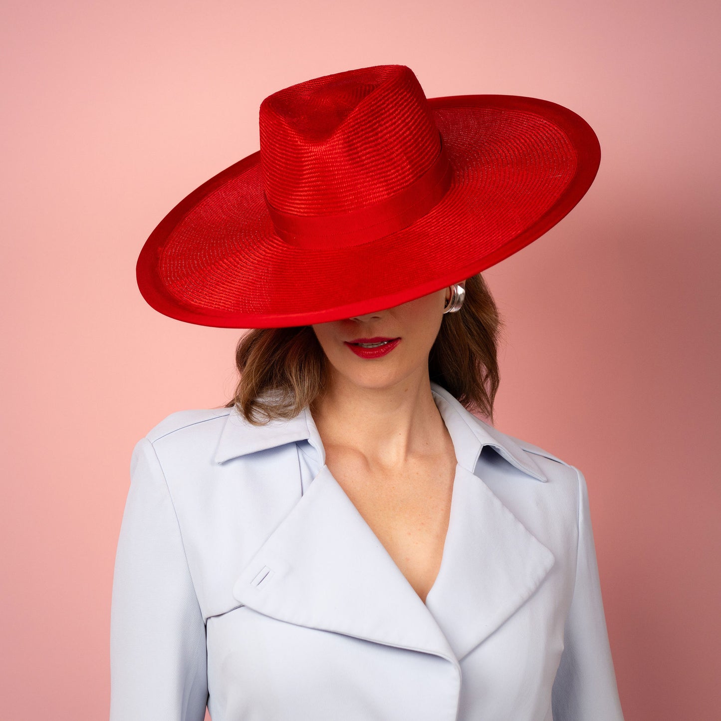 Carmen wide brimmed fedora hat in red Spring Racewear Hat