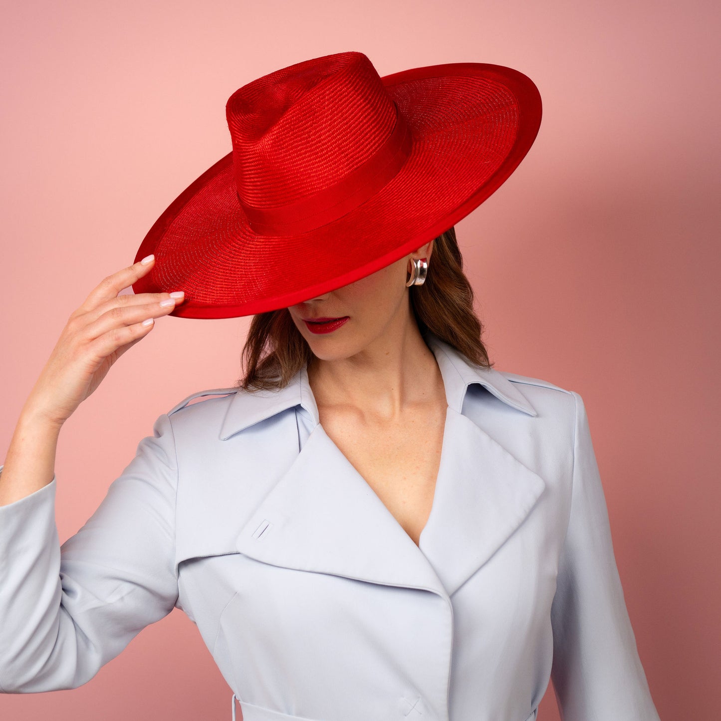 Carmen wide brimmed fedora hat in red Spring Racewear Hat