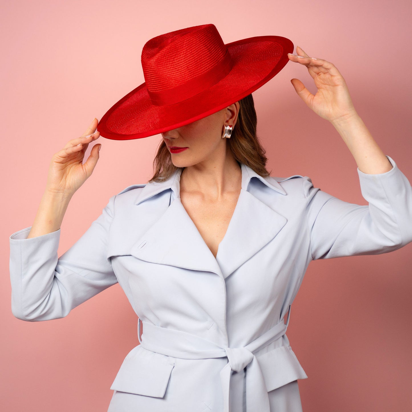 Carmen wide brimmed fedora hat in red Spring Racewear Hat