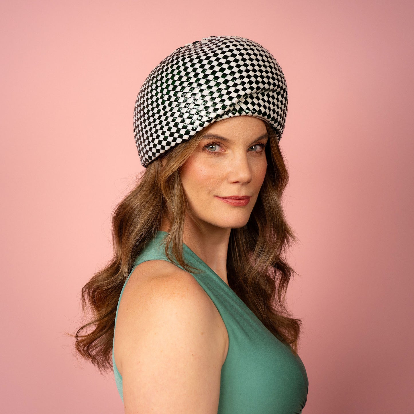 Catani Green and White Vintage Swiss Straw Shaped Beret