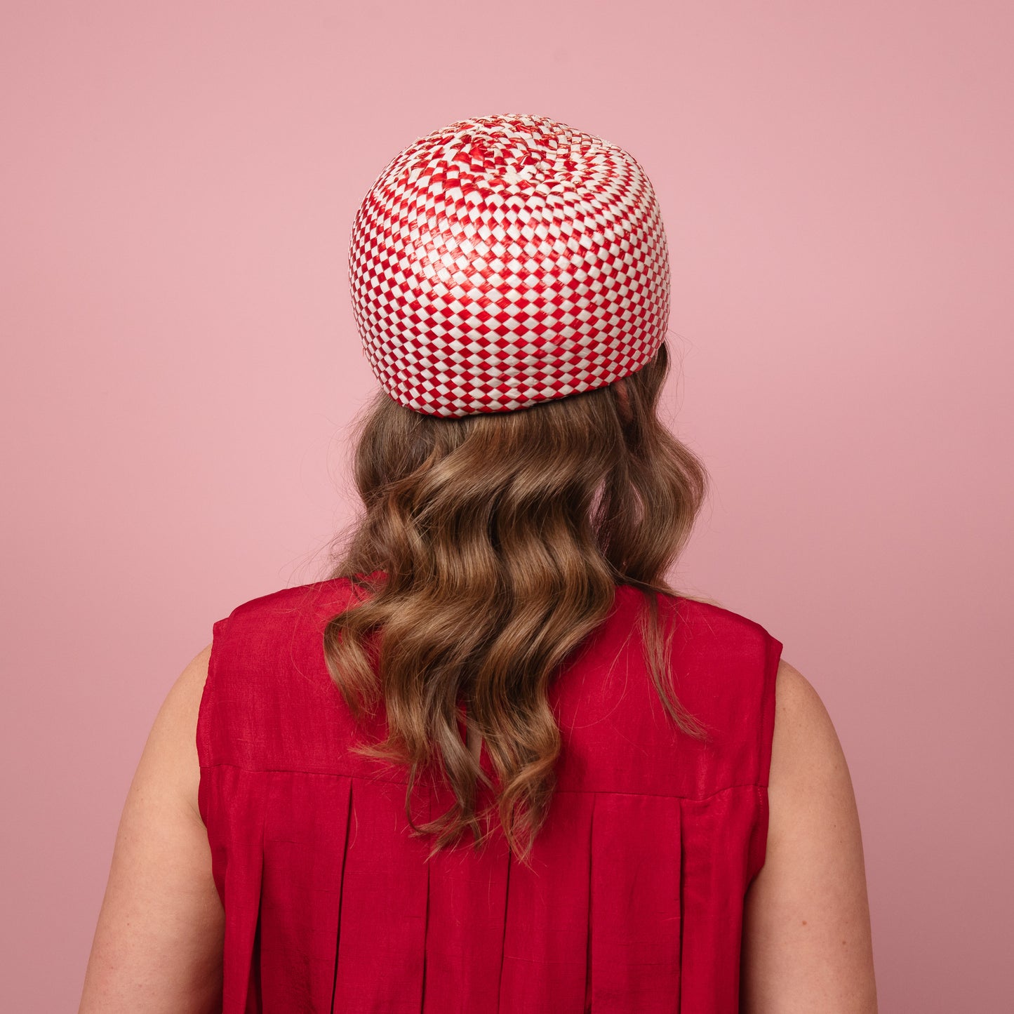 Catani Red and White Vintage Swiss Straw Shaped Beret Spring Racewear Headpiece