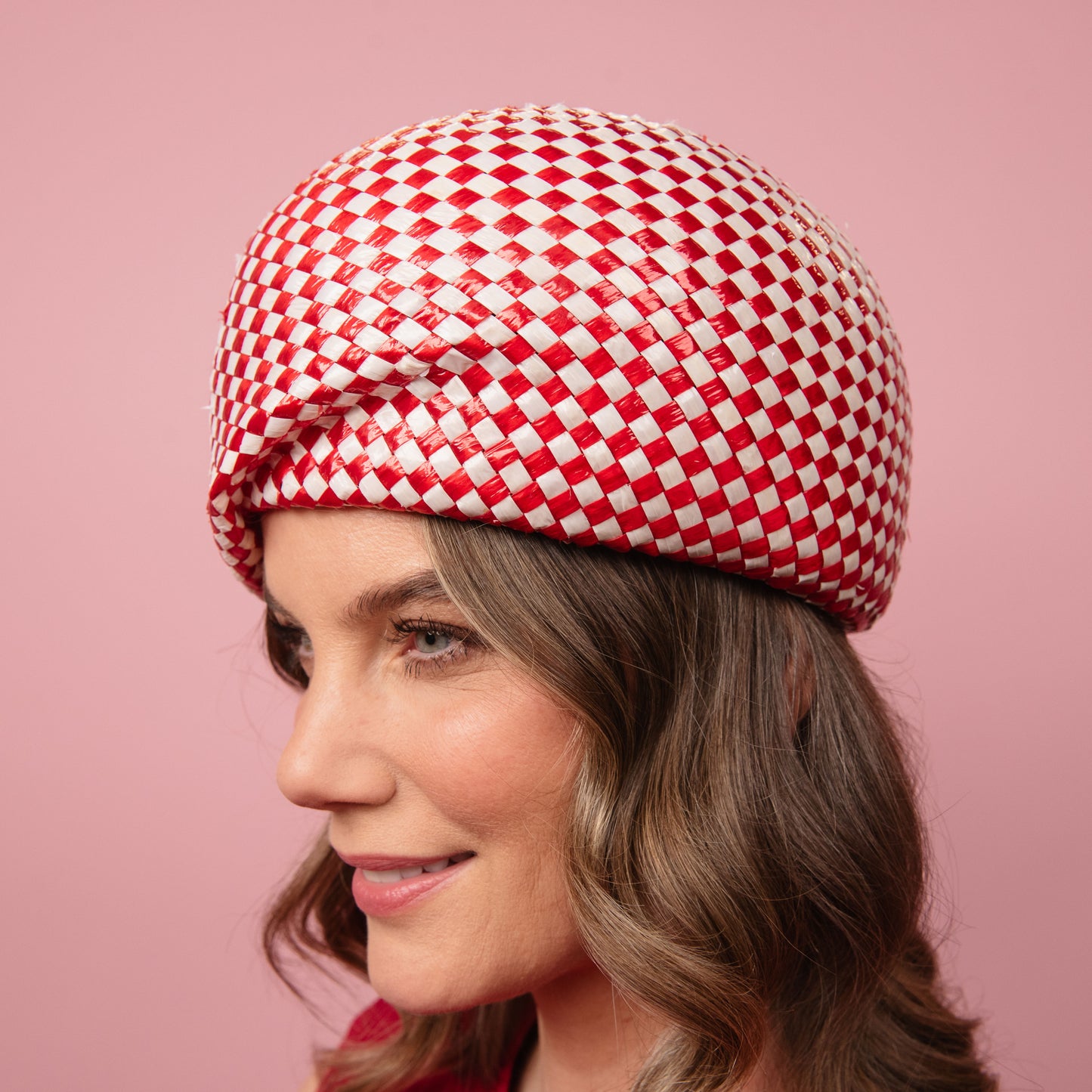 Catani Red and White Vintage Swiss Straw Shaped Beret Spring Racewear Headpiece