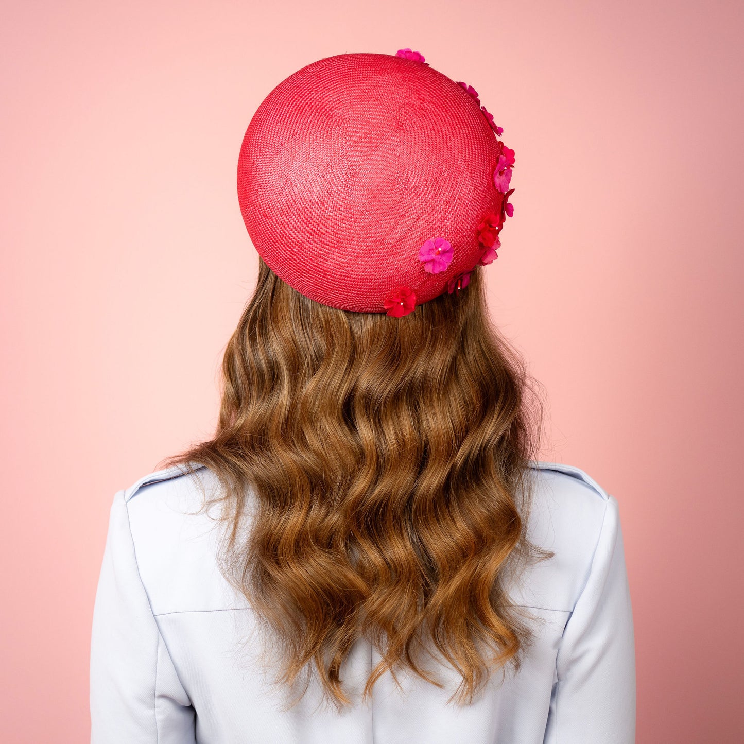 Daisy pillbox in magenta pink straw and flowers Spring Racing Headpiece