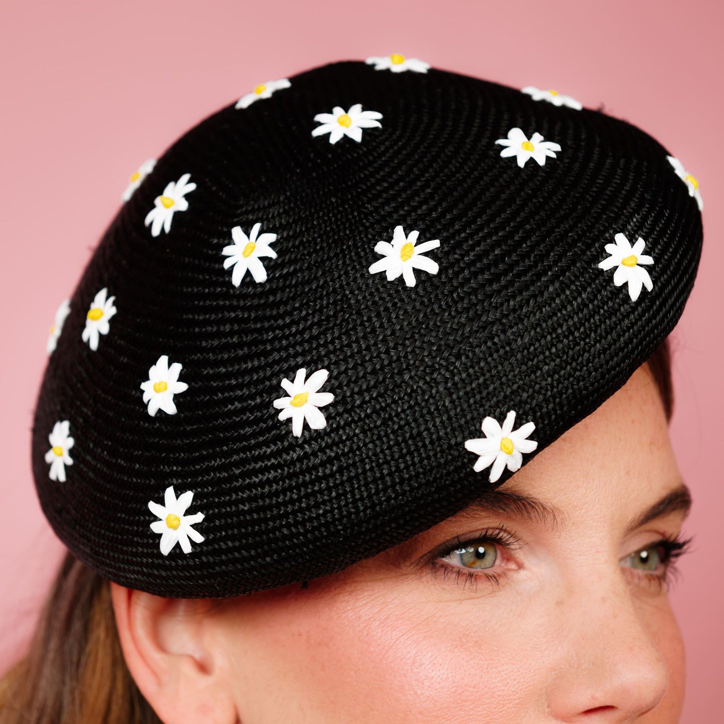 Dawn Black in black with embroidered daisy