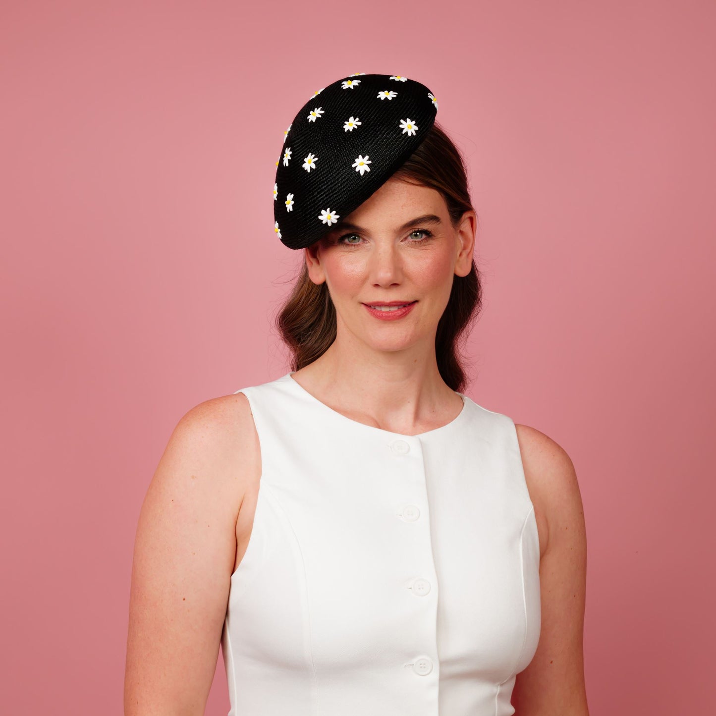 Dawn Black in black with embroidered daisy