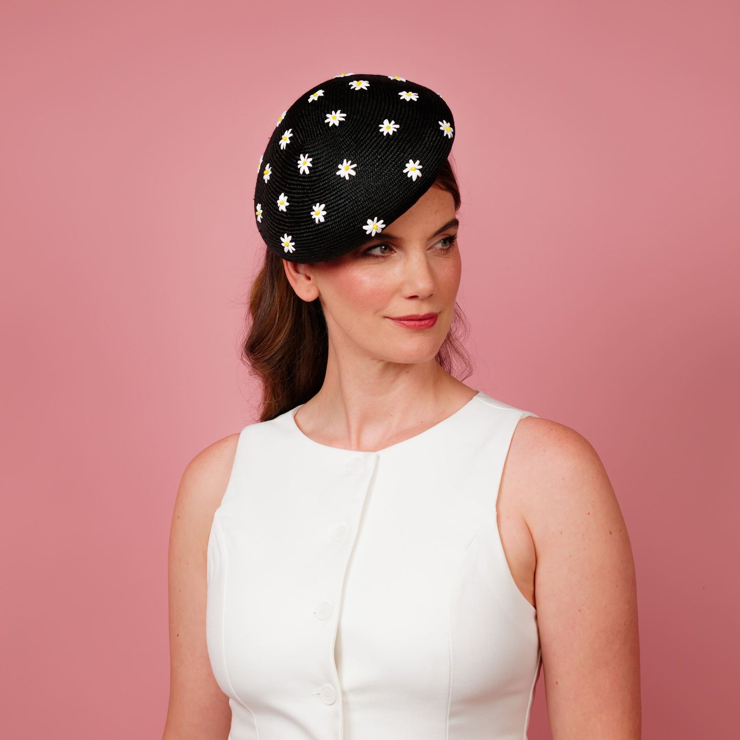 Dawn Black in black with embroidered daisy
