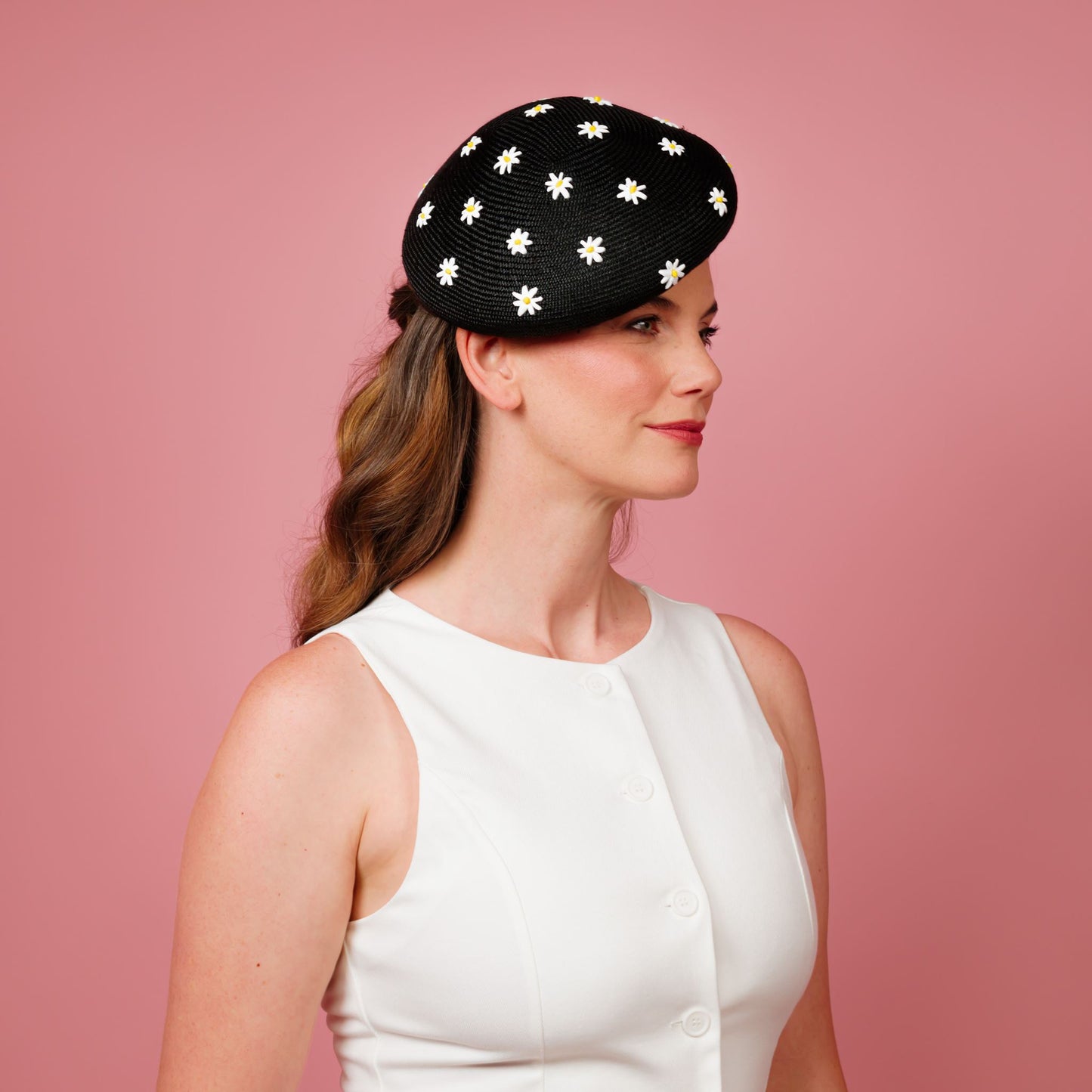 Dawn Black in black with embroidered daisy