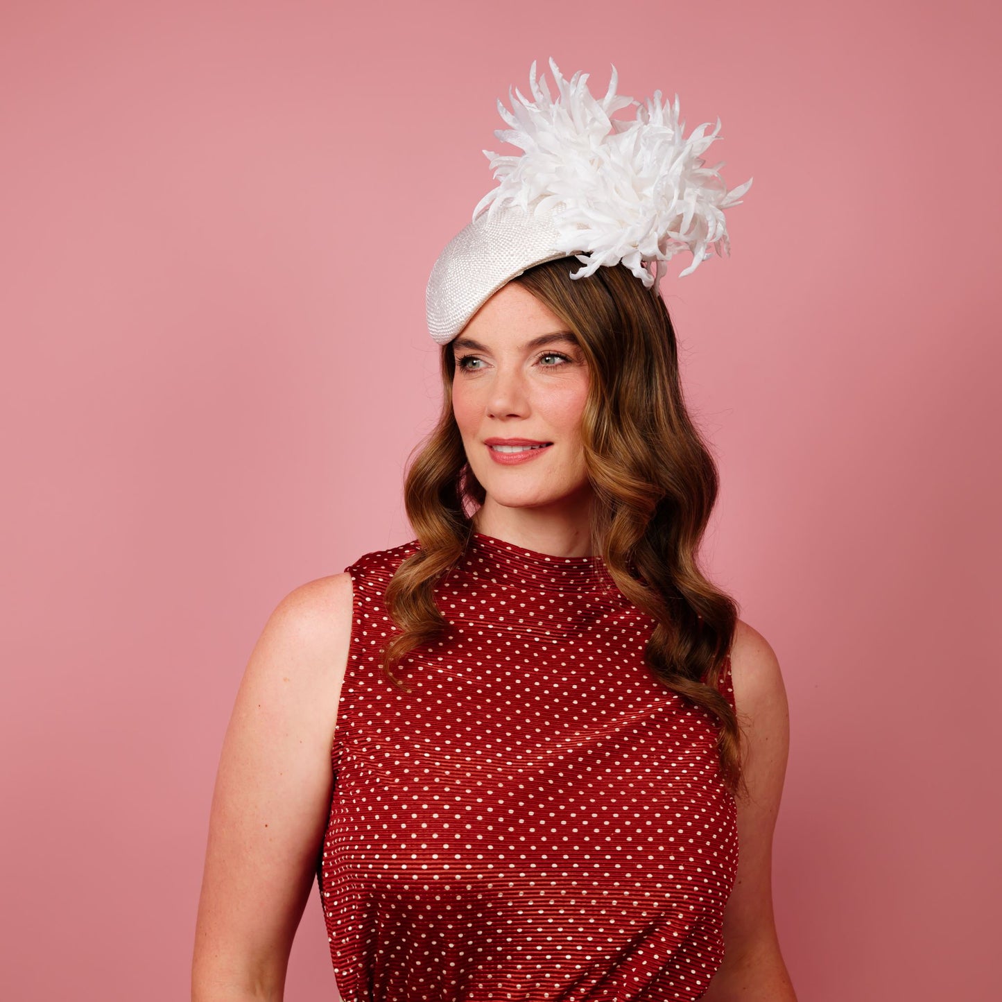 Delphie straw beret with silk flowers in white
