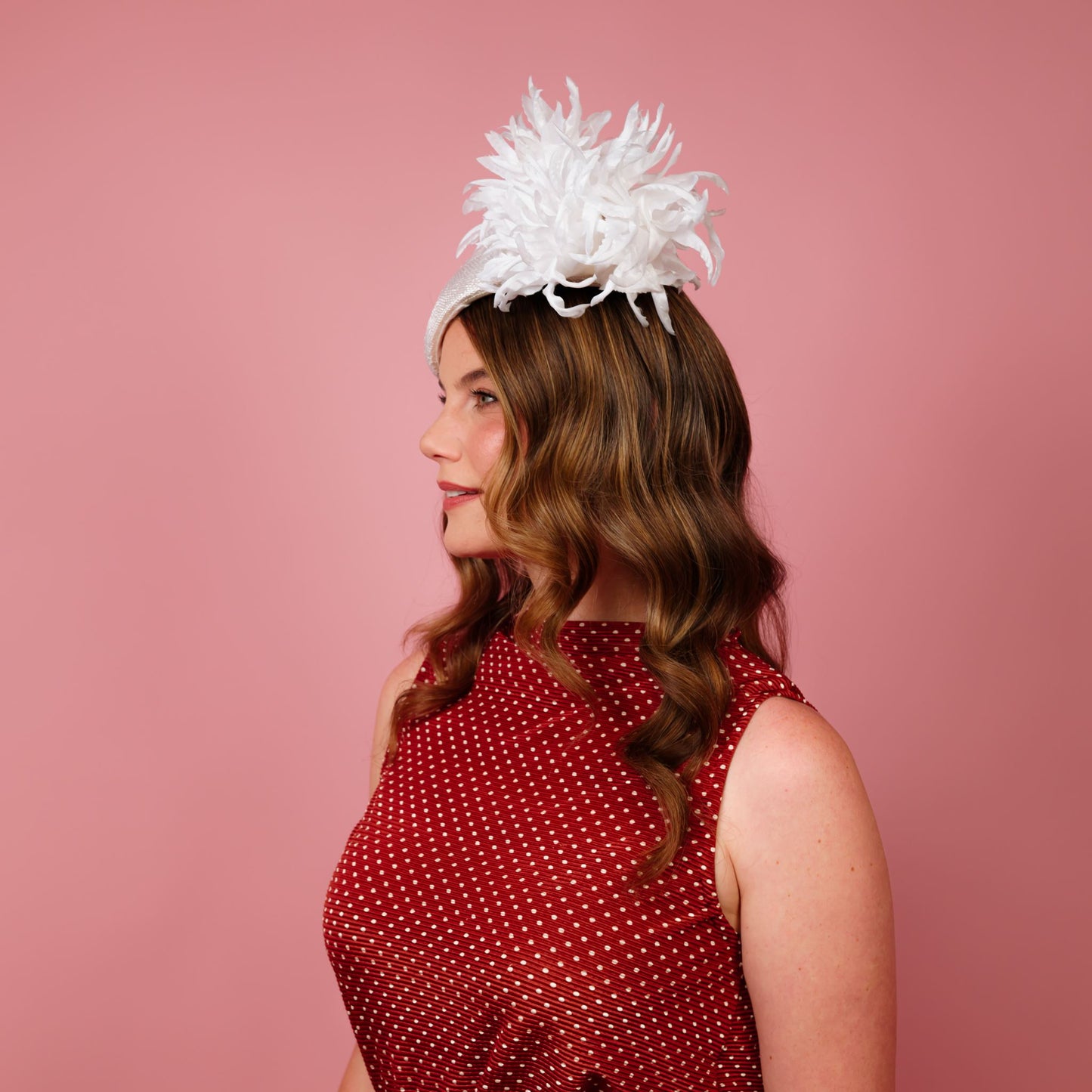 Delphie straw beret with silk flowers in white