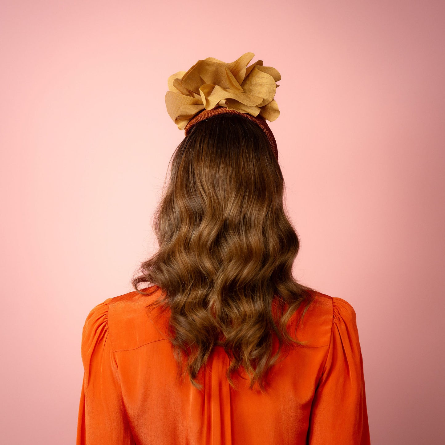 Eleanor Beret in Straw with Silk Poppies in Bronze and Gold Spring Racing Headpiece