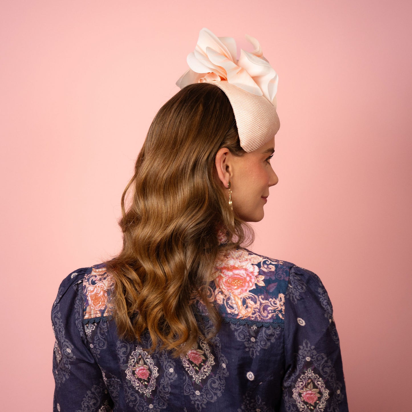 Eleanor Beret in Straw with Silk Poppies in Pale Pink Spring Racing Headpiece