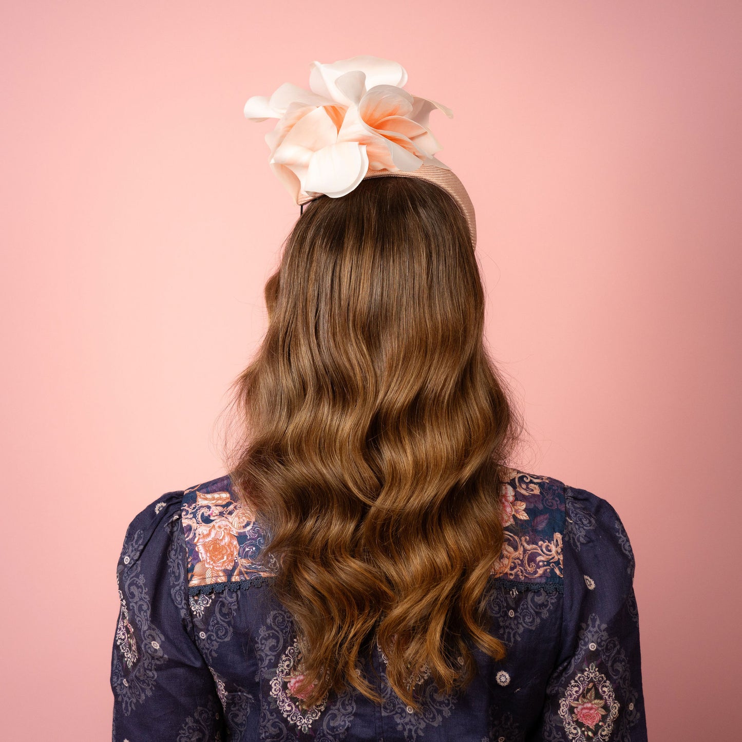 Eleanor Beret in Straw with Silk Poppies in Pale Pink Spring Racing Headpiece