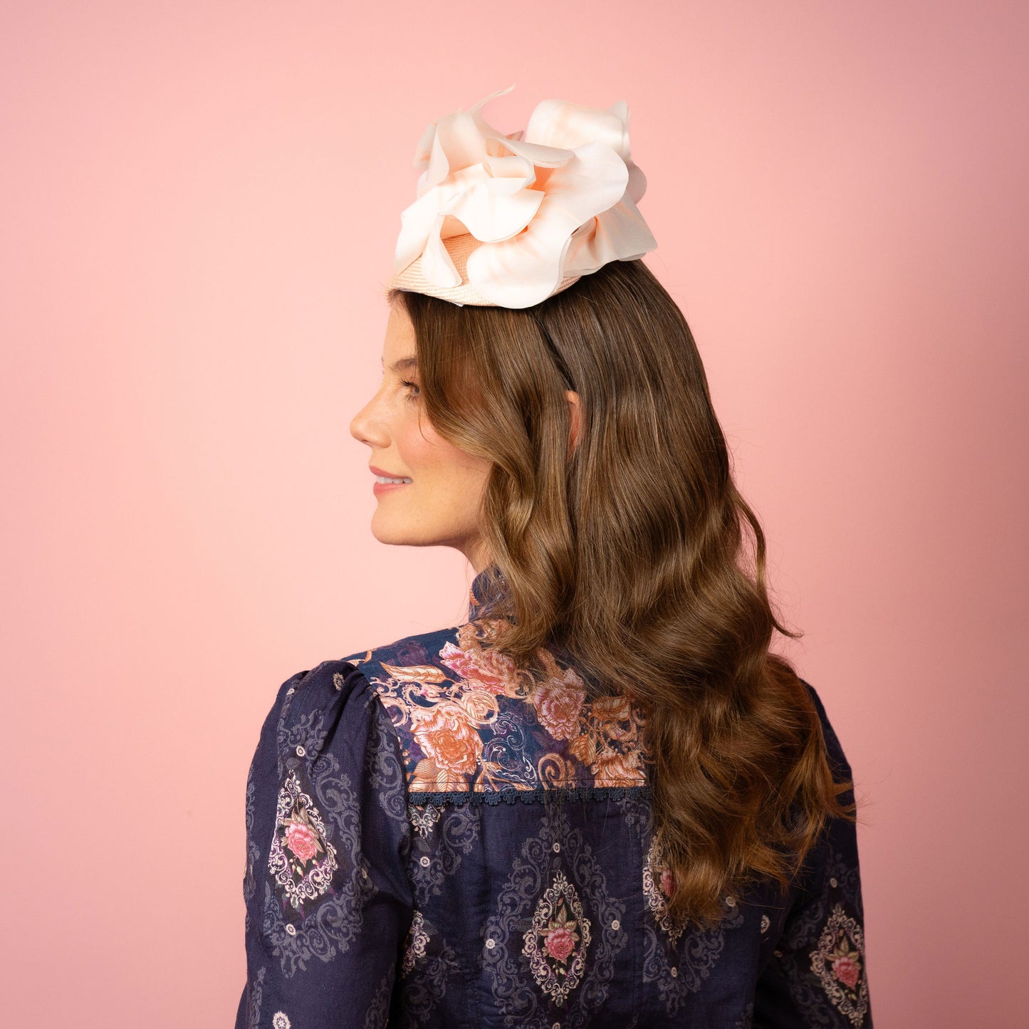 Eleanor Beret in Straw with Silk Poppies in Pale Pink Spring Racing Headpiece
