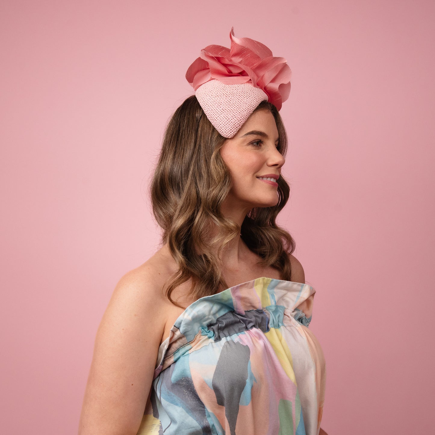 Eleanor Beret in Straw with Silk Poppies in Pale Pink Spring Racewear Headpiece