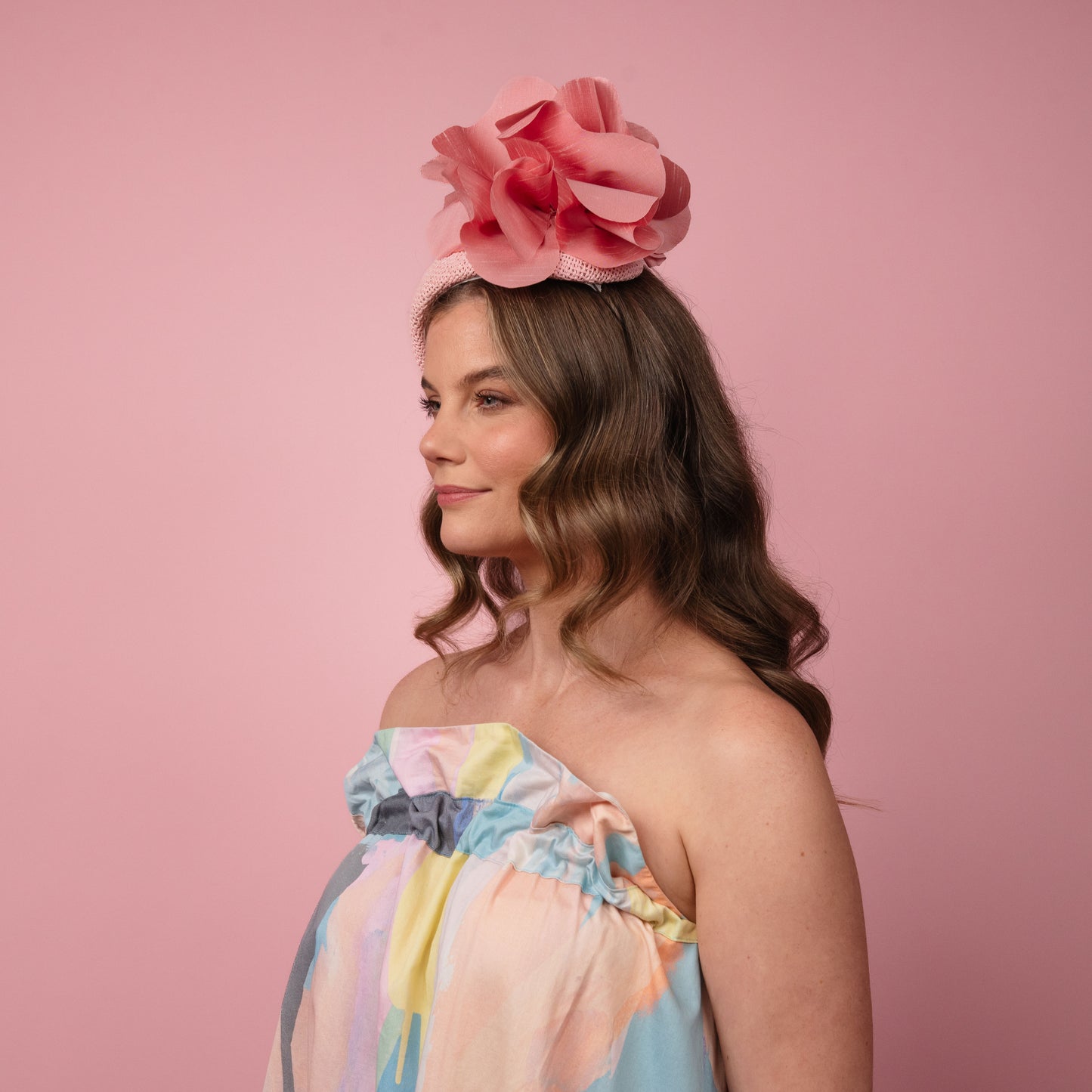 Eleanor Beret in Straw with Silk Poppies in Pale Pink Spring Racewear Headpiece
