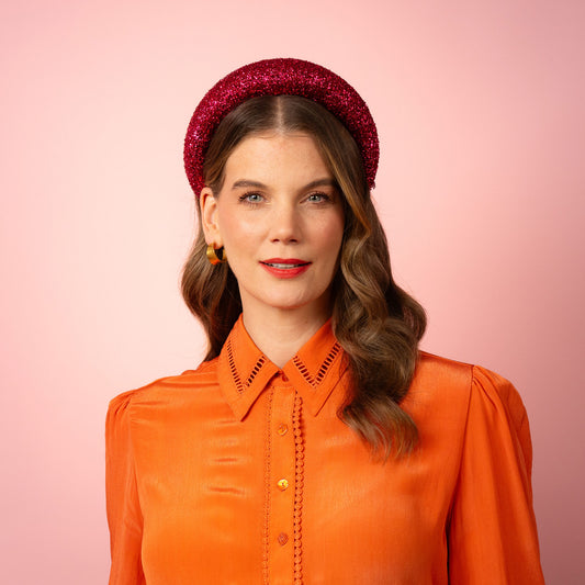 Eve Magenta Pink Metallic Headband Spring Racing Headpiece