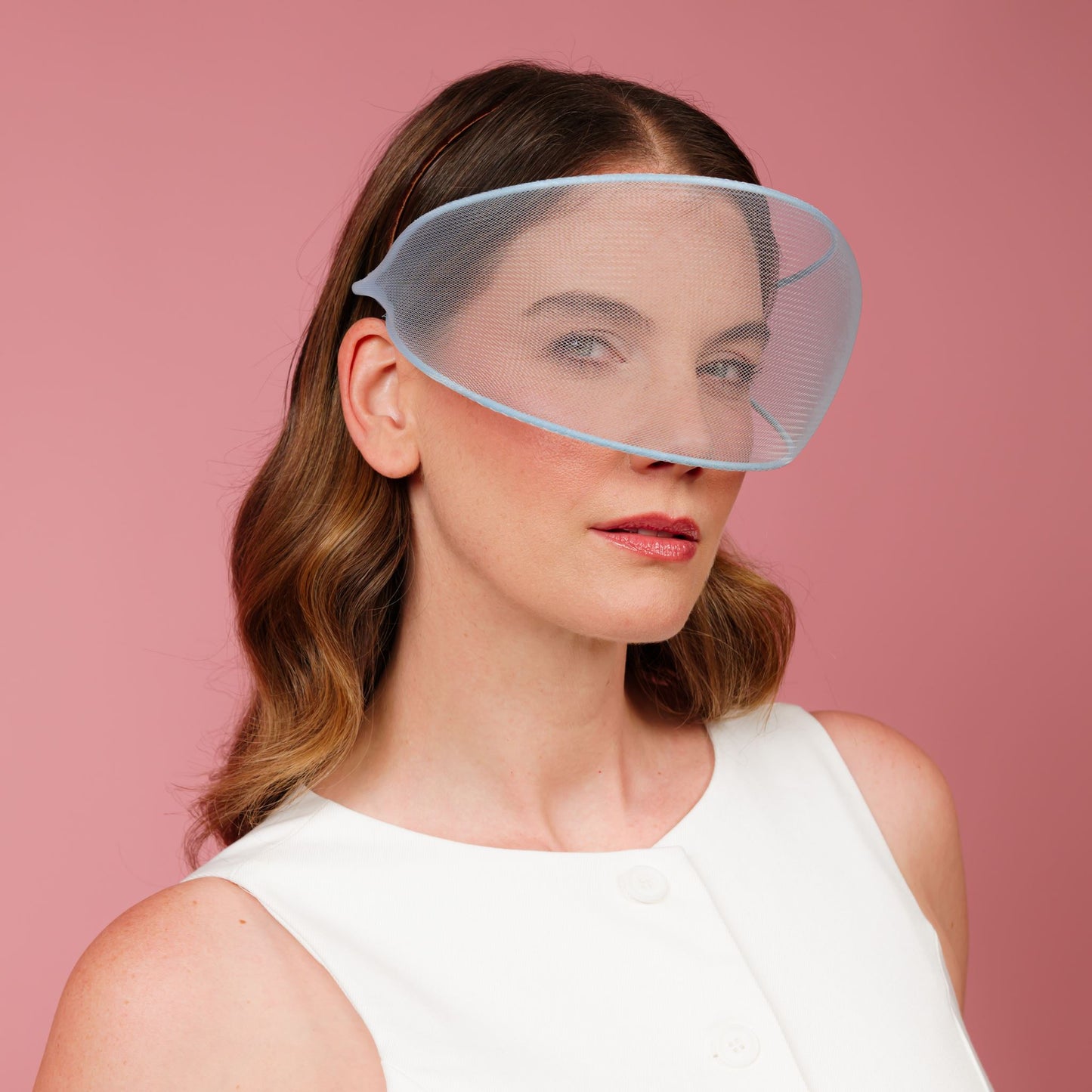 Faye crinoline face veil in pale blue