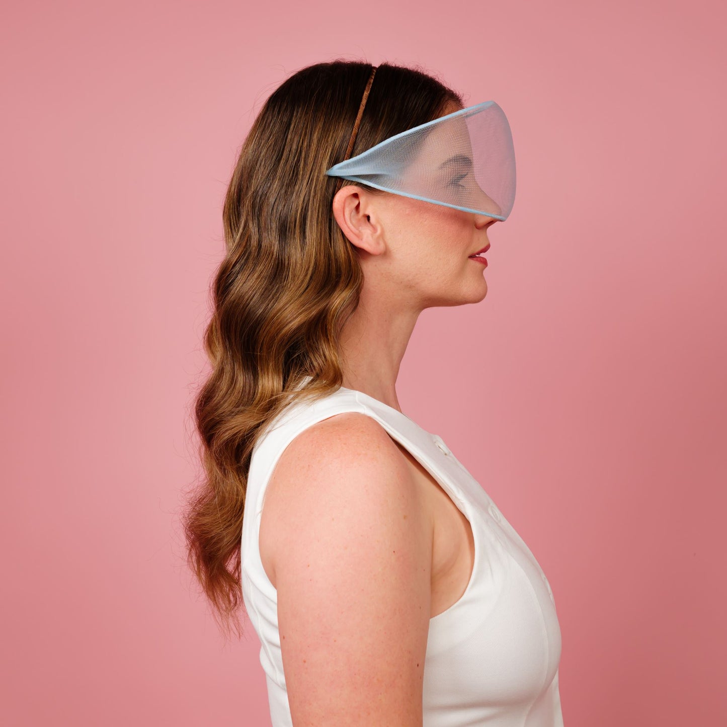 Faye crinoline face veil in pale blue