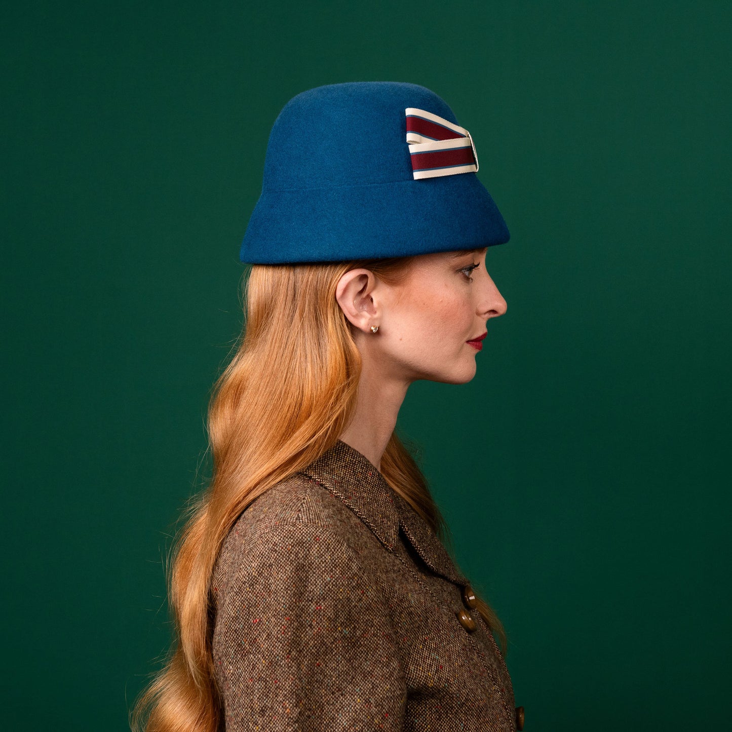 Henley Teal Felt 60's style Hat with Bow Trim Winter Racewear Hat