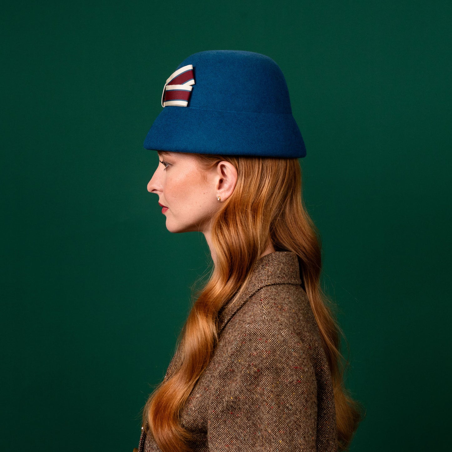 Henley Teal Felt 60's style Hat with Bow Trim Winter Racewear Hat