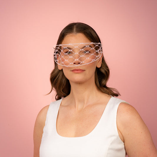 Jessica face veil on headband in pale pink Spring Racewear Headpiece