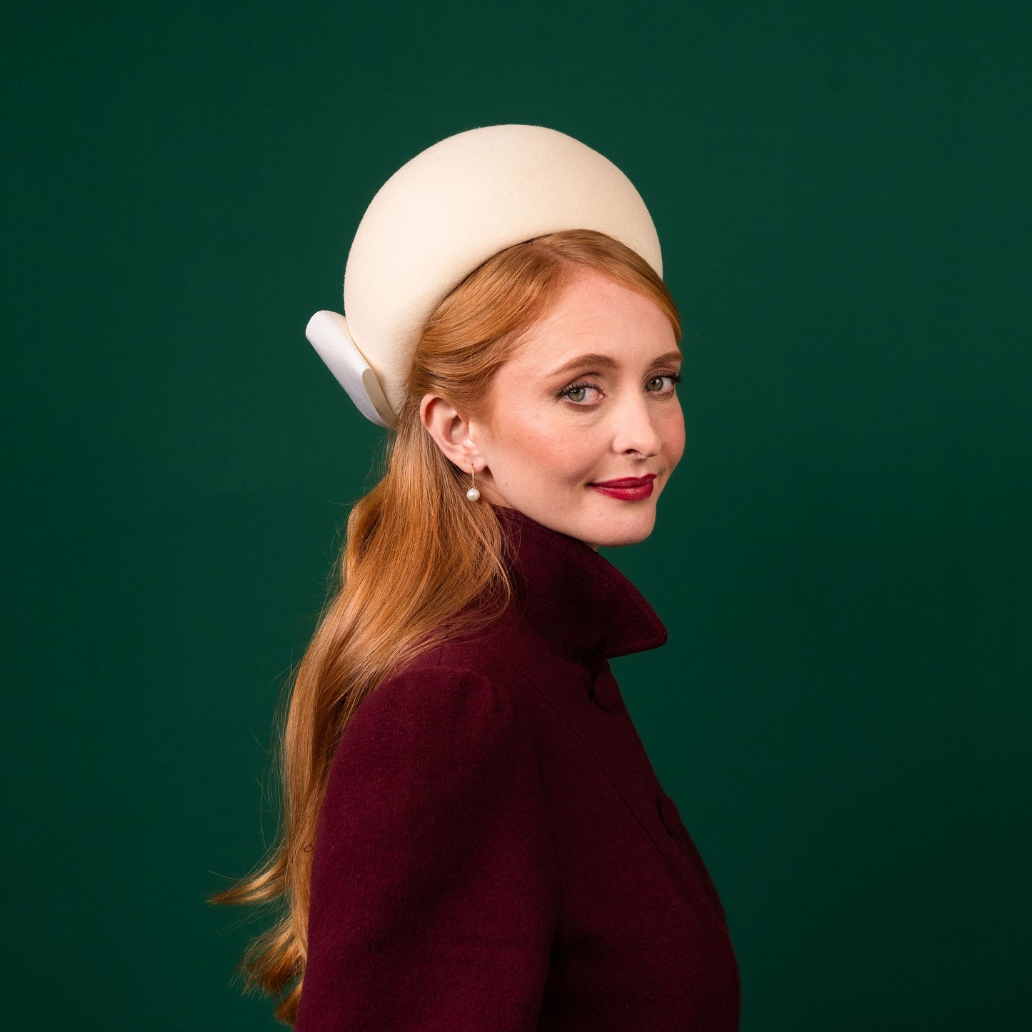 Kate Cream Felt Pillbox with Petersham Bow Winter Racewear Headpiece