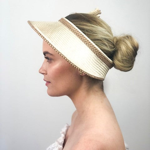 Eadie Visor in cream straw with ruffle trim
