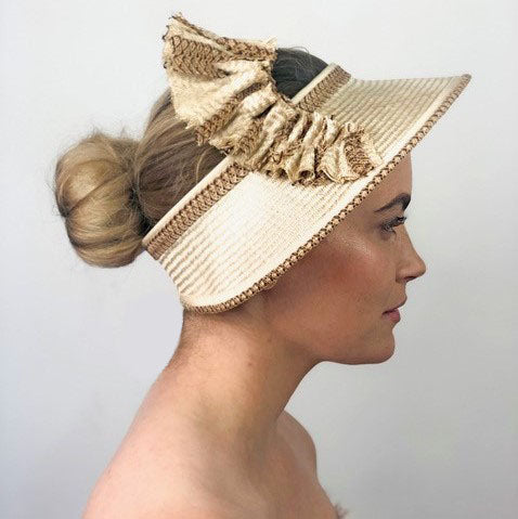 Eadie Visor in cream straw with ruffle trim