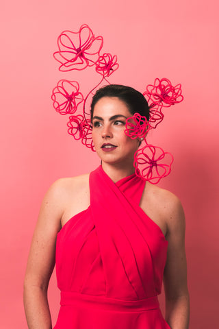 Prancing Peonies Magenta wire flower millinery headpiece