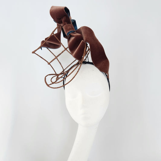 Lewis Wonderland Wire Top hat with draped bow in Bronze and Green