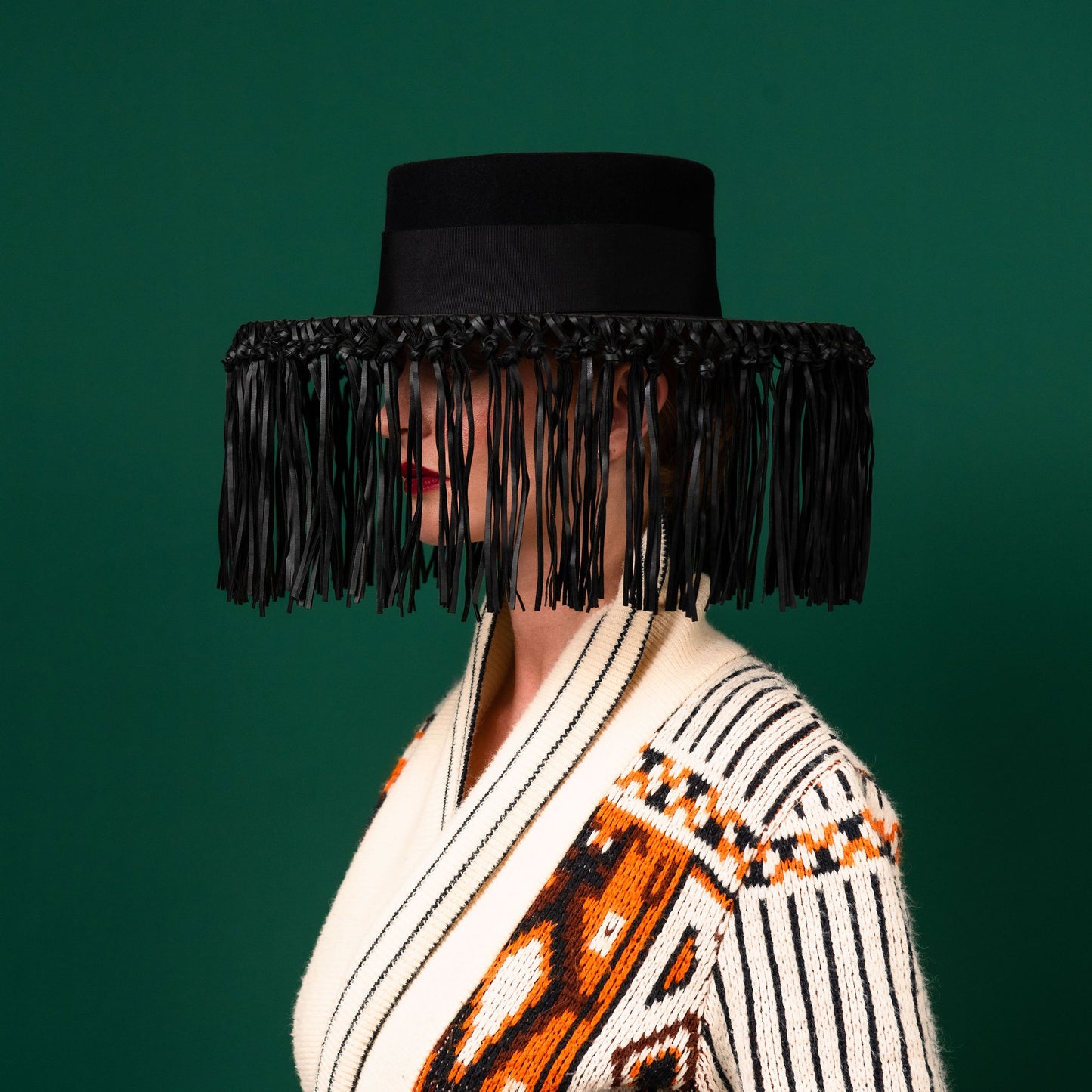 Lloyd Black Felt Boater with Knotted Tassels on Brim Edge Winter Racewear Hat