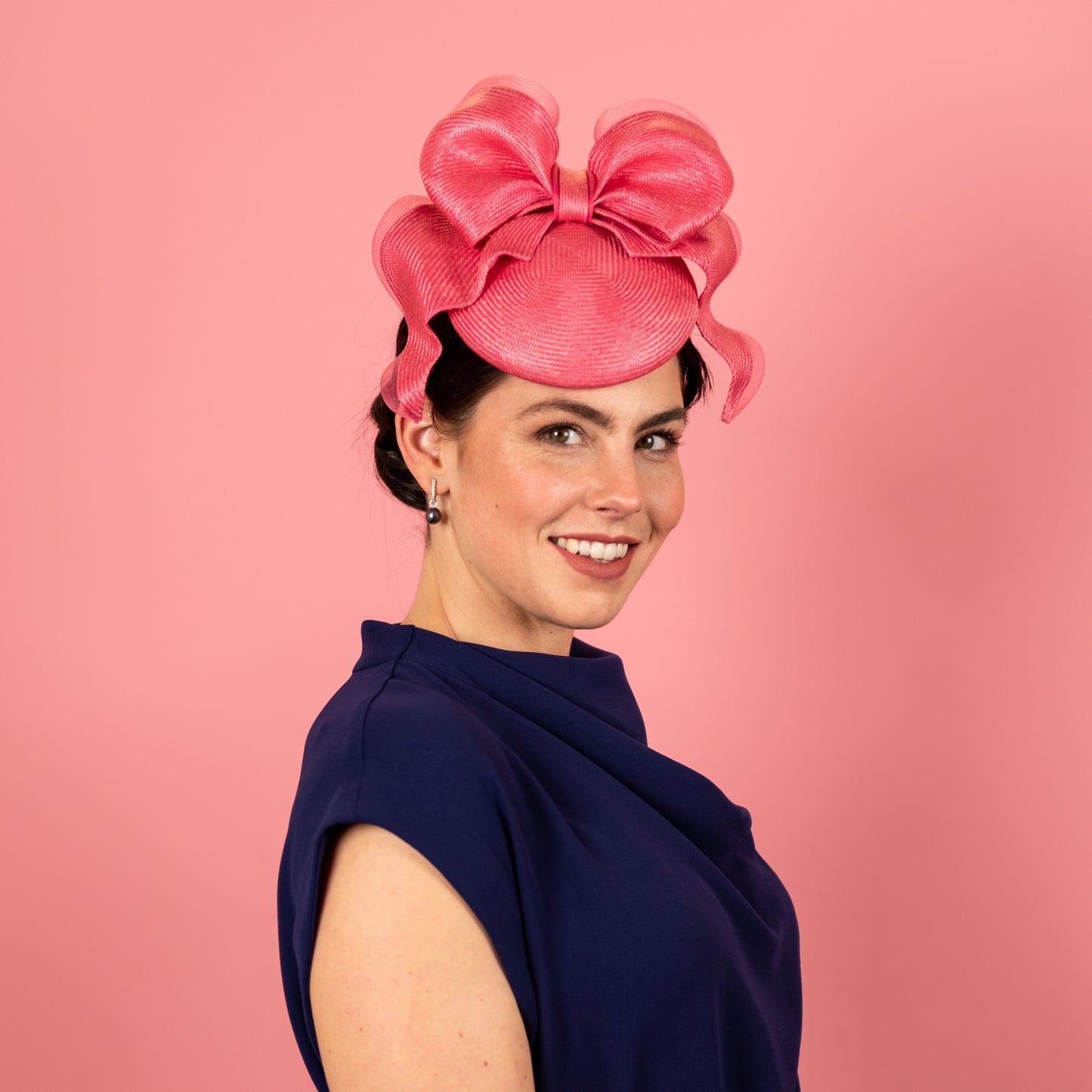 Madison Beret with bow trim in pink
